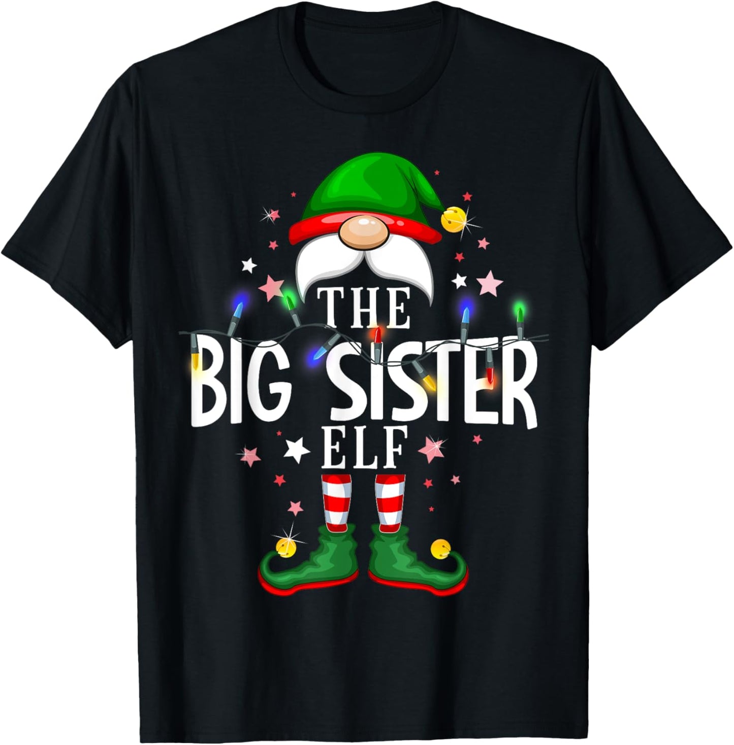 The Big Sister Elf Christmas Family Pajama Party T-Shirt - T-Shirt | Black