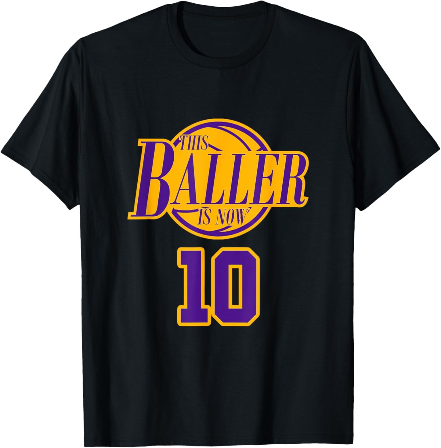 10 Years Old Birthday Basketball Baller Purple And Yellow T-Shirt - T-Shirt | Black