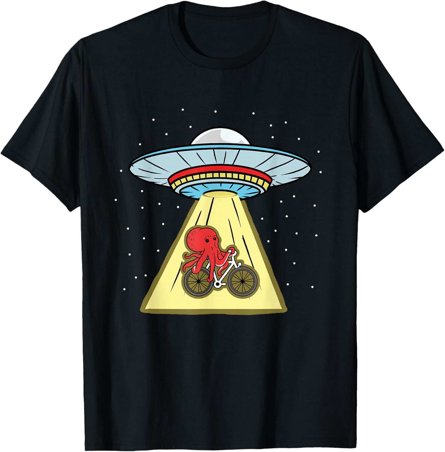 Octopus Riding Bike Ufo Abduction T-Shirt - T-Shirt | Black