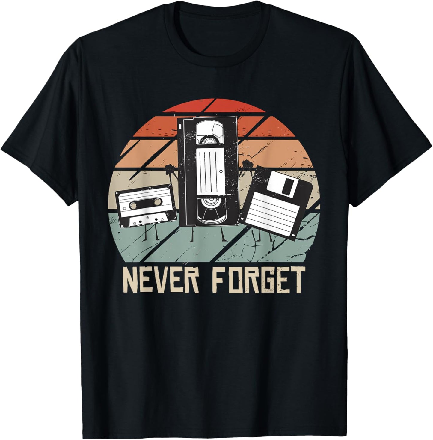 Vintage Never Forget Audio Cassette Floppy Disk VHS Tape 90s T-Shirt - T-Shirt | Black