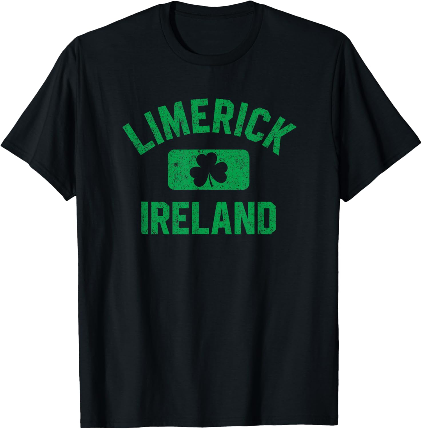 Limerick Ireland Gym Style Distressed Green Print T-Shirt - T-Shirt | Black