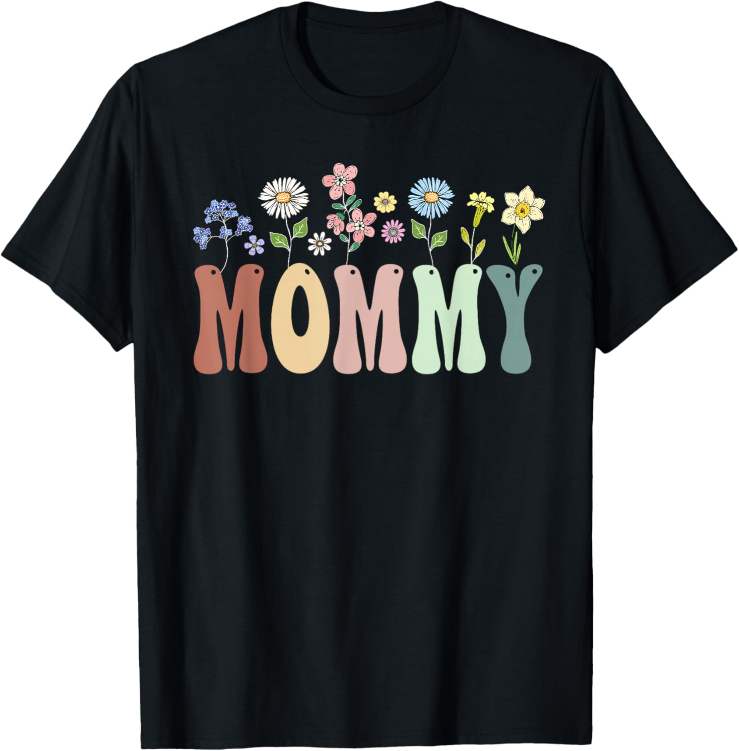 Mommy Gifts Women Wildflower Floral Design Mommy T-Shirt - T-Shirt | Black