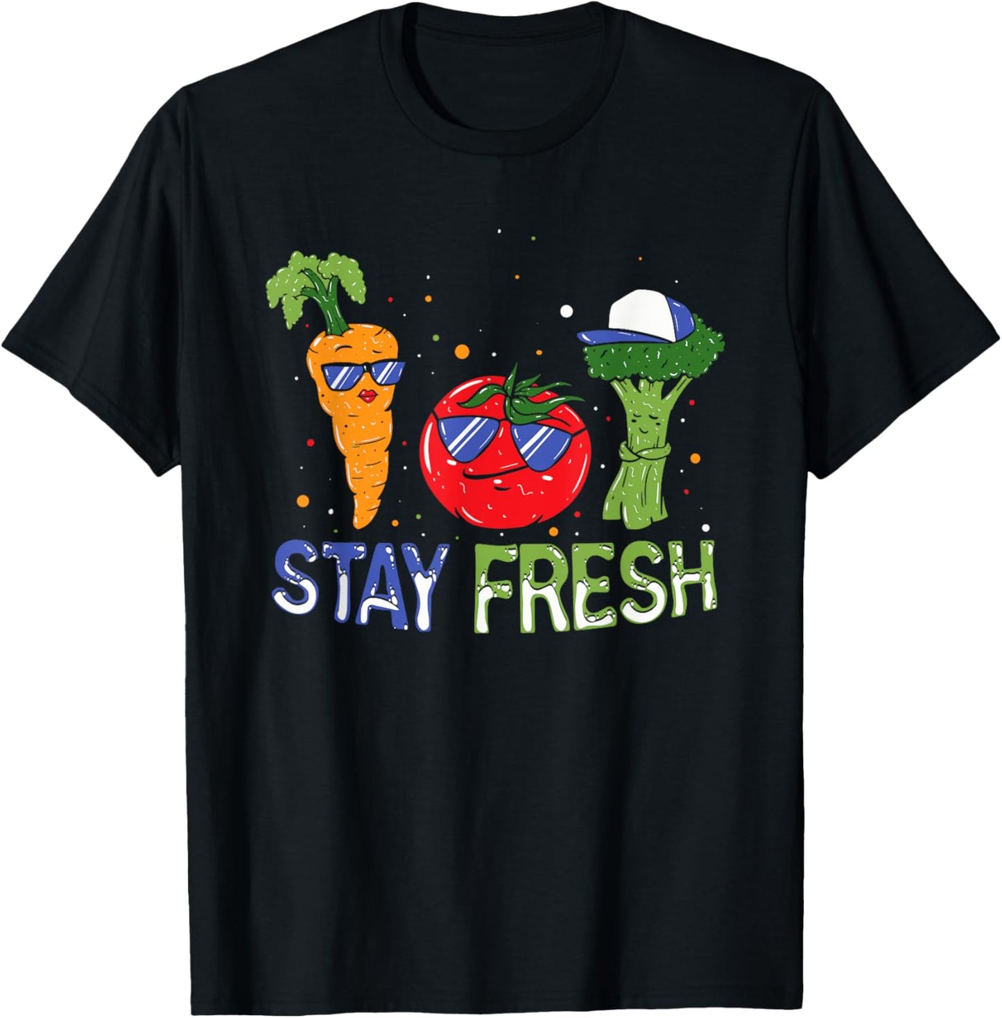 Veggie Squad Vegetables Stay Fresh with Funny Faces T-Shirt - T-Shirt | Black