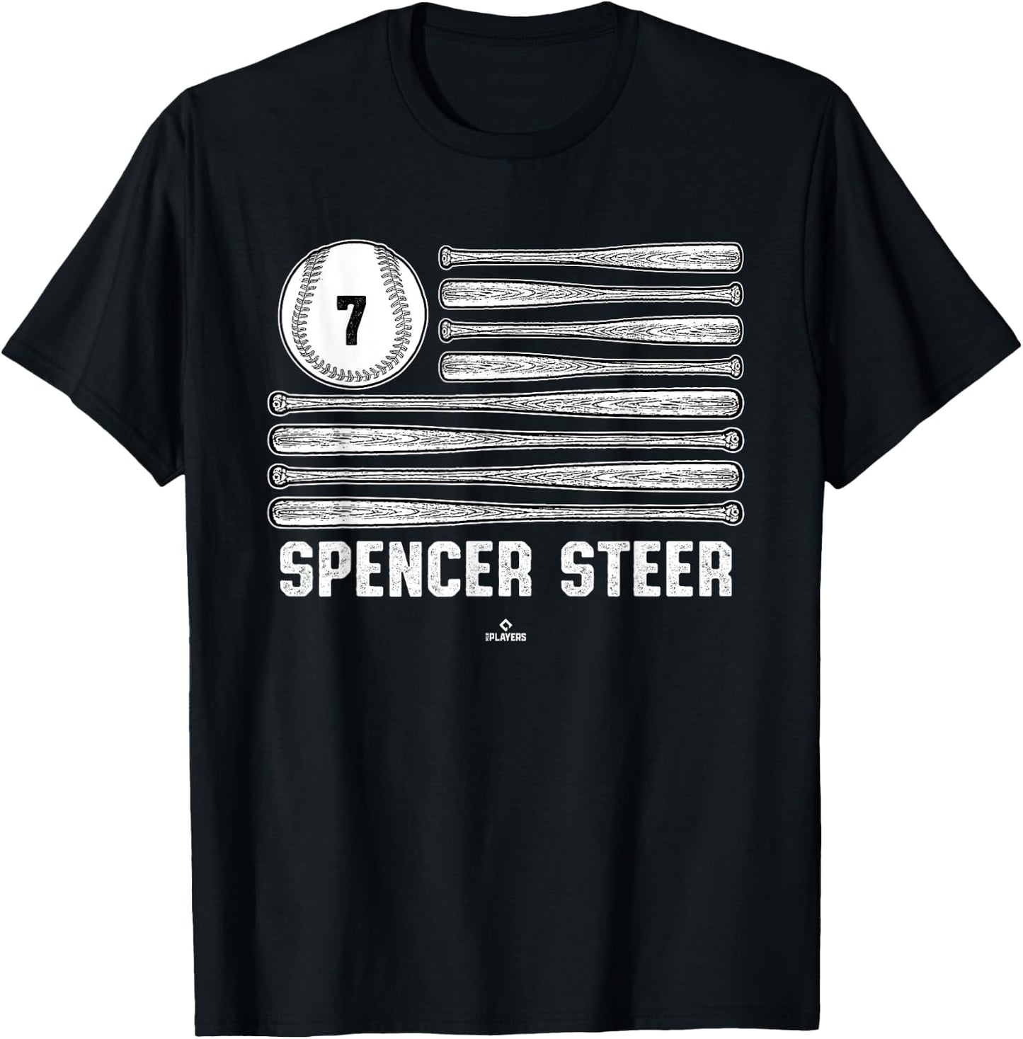 Baseball American Flag Spencer Steer Cincinnati Baseball T-Shirt - T-Shirt | Black