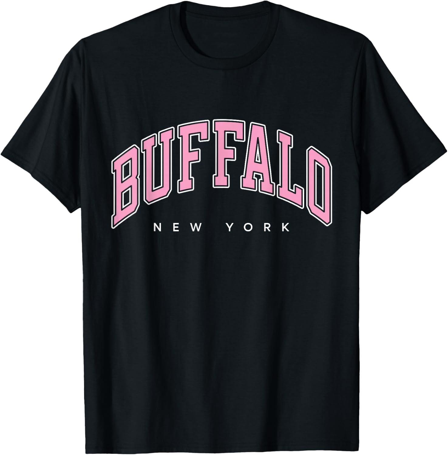 Buffalo New York NY Varsity Style Pink Text T-Shirt - T-Shirt | Black