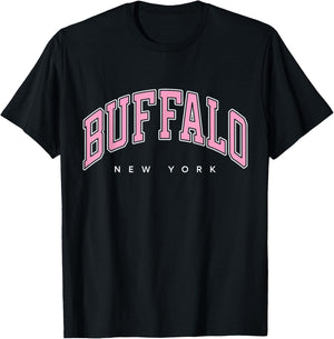 Buffalo New York NY Varsity Style Pink Text T-Shirt - T-Shirt | Black