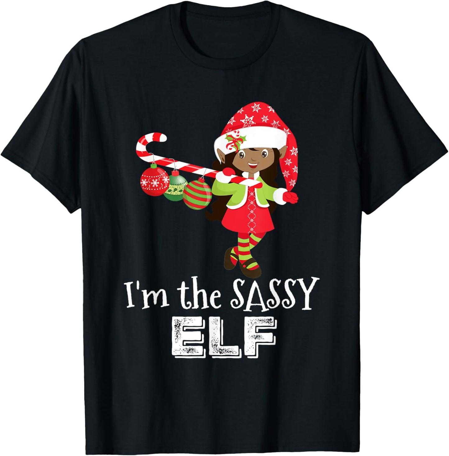 I'm the Sassy Elf African American Girls Christmas 5 T-Shirt - T-Shirt | Black