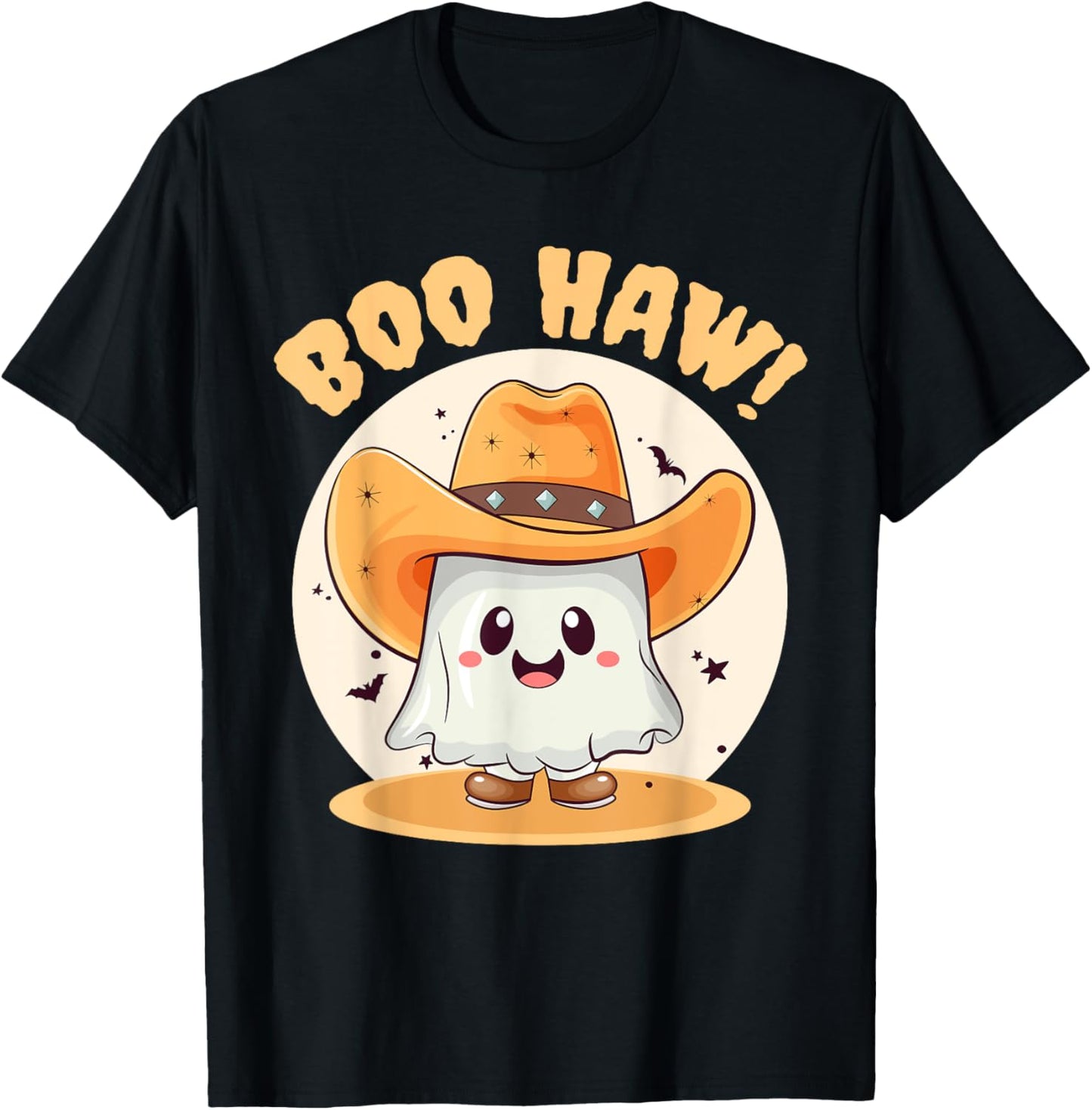 Boo Haw Funny Halloween Western Cowboy Ghost Men Women Kids T-Shirt - T-Shirt | Black