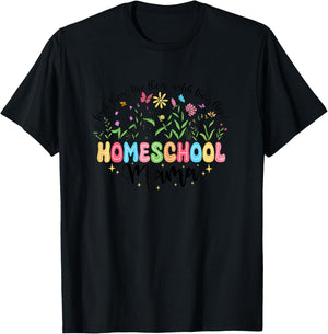 Homeschool Mama University Wildflower Butterfly Mom Teacher T-Shirt - T-Shirt | Black