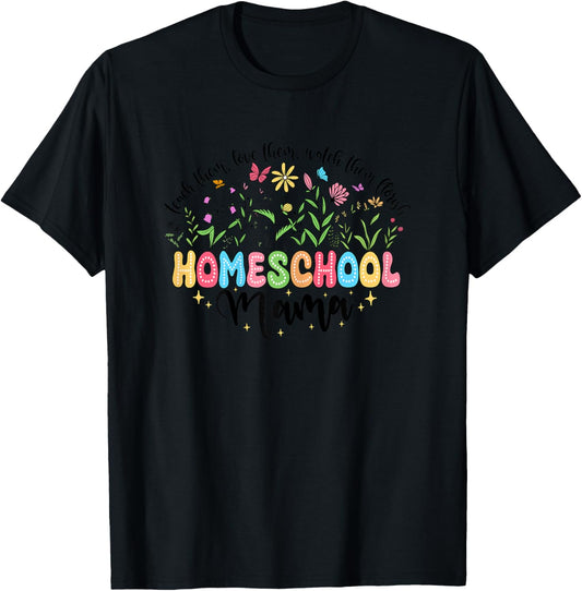 Homeschool Mama University Wildflower Butterfly Mom Teacher T-Shirt - T-Shirt | Black