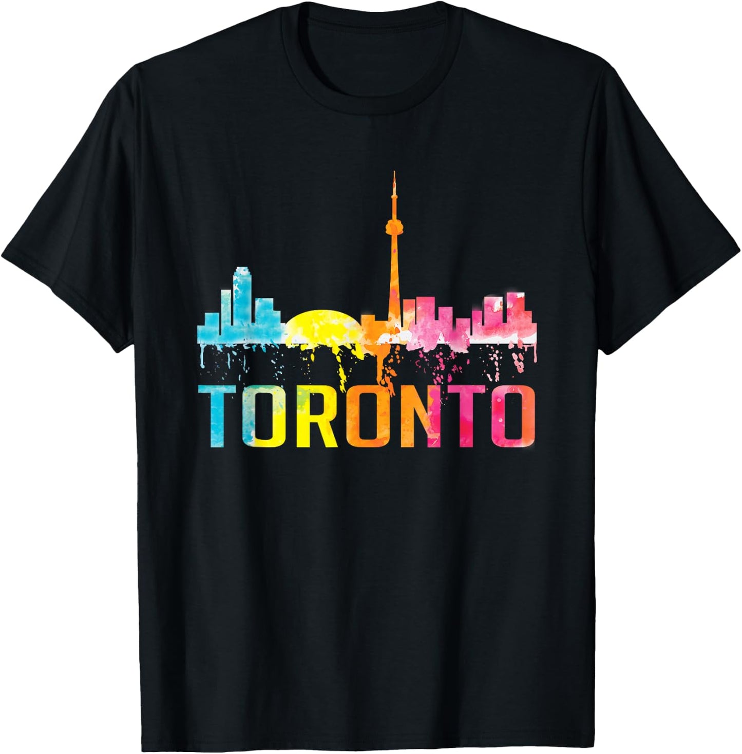 Toronto Canada Watercolor Skyline Home City Souvenir Art T-Shirt - T-Shirt | Black