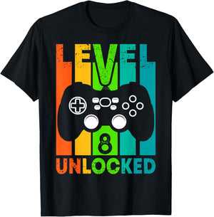 8th Birthday Gamer Boy or Gamer Girl - Level 8 Unlocked T-Shirt - T-Shirt | Black