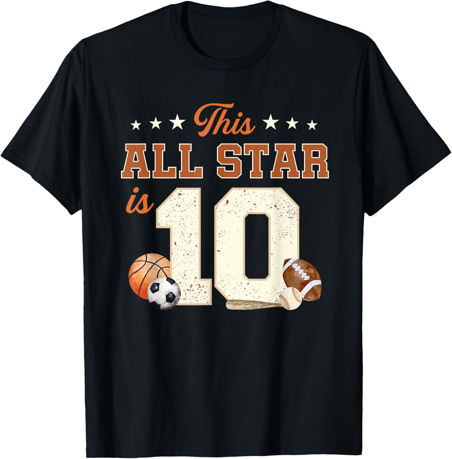 This All Star is 10 Year Old Boy 10th Birthday Sports T-Shirt - T-Shirt | Black
