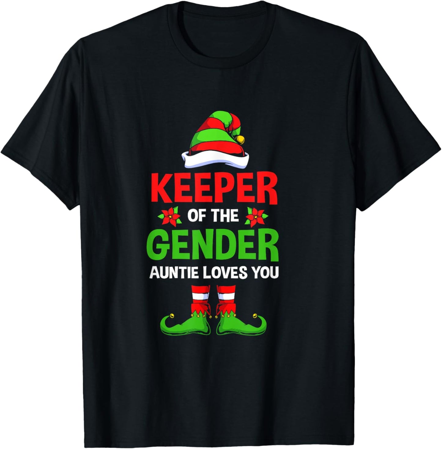 Christmas Gender Reveal Aunt Cute Elf Keeper Of The Gender T-Shirt - T-Shirt | Black