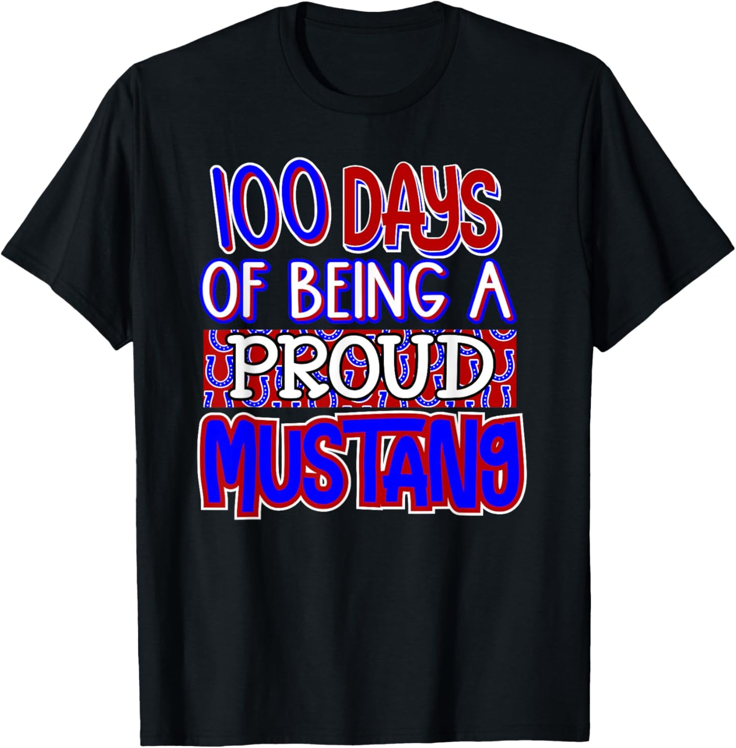 100 Days of School Mustangs Elementary Teacher Mustang pride T-Shirt - T-Shirt | Black