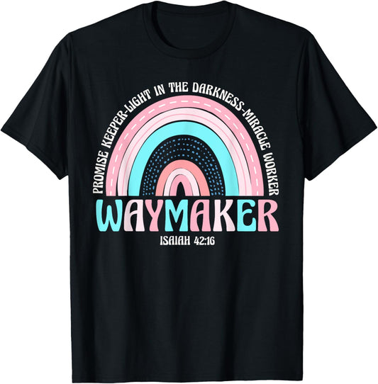 Waymaker Rainbow Promise Keeper Miracle Worker Christian T-Shirt - T-Shirt | Black