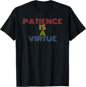 Patience Is A Virtue Retro Rainbow Text Design T-Shirt - T-Shirt | Black