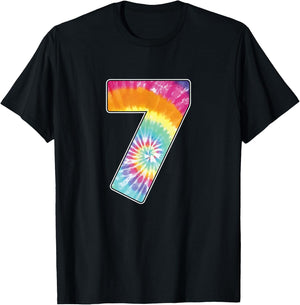 Number 7 Team Event Shirt or Age 7 Birthday Tie Dye Gift T-Shirt - T-Shirt | Black