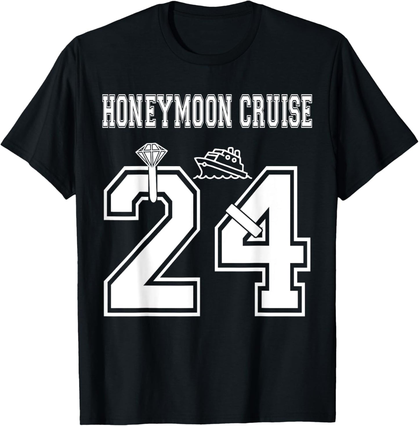 2024 Just Married Honeymoon Cruise Newlyweds Wife Husband T-Shirt - T-Shirt | Black