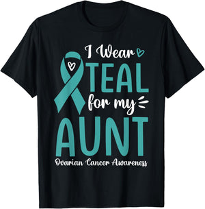 I Wear Teal For My Aunt Ovarian Cancer Awareness Family T-Shirt - T-Shirt | Black