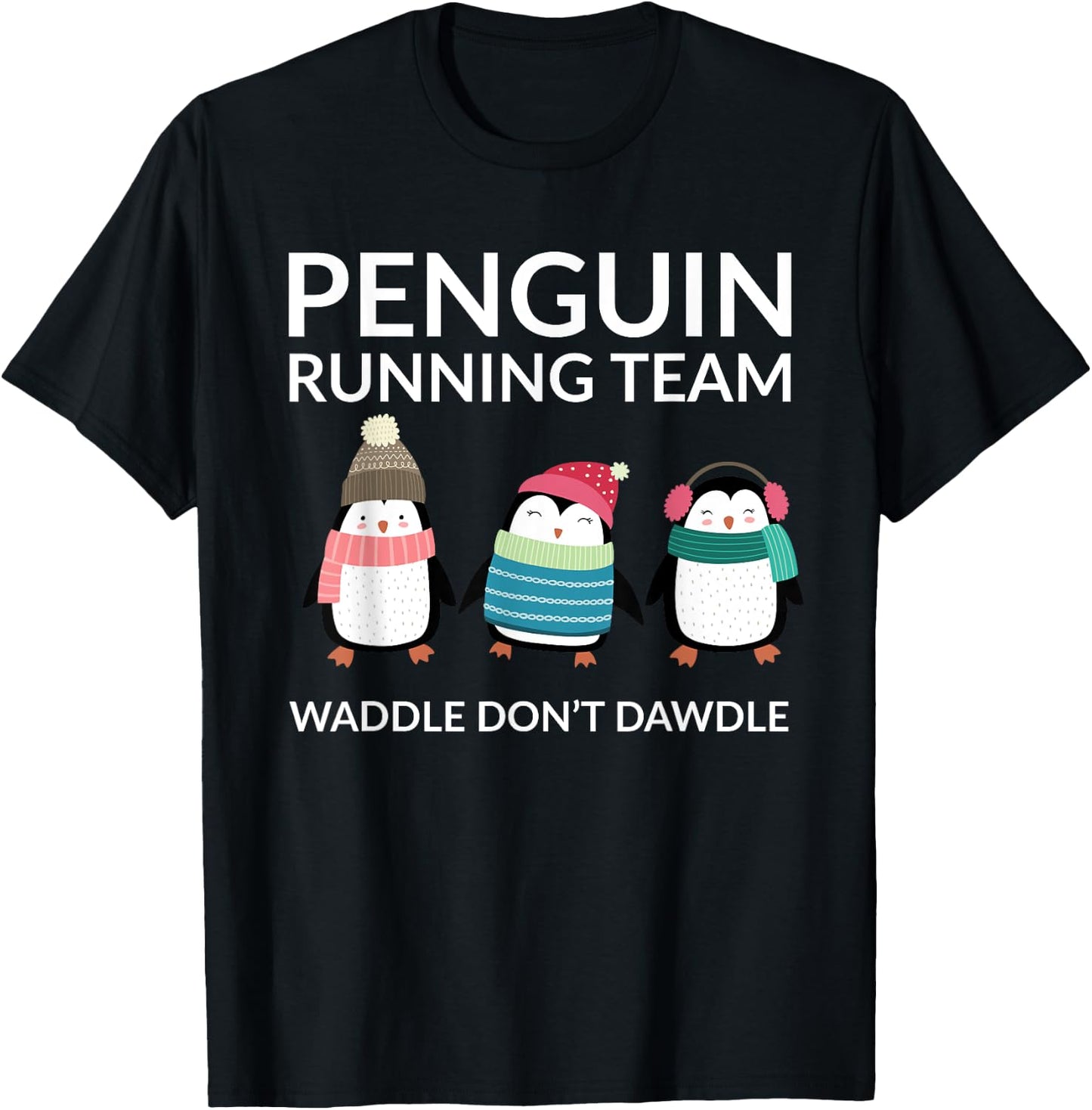 Penguin Running Funny Team Group Waddle Gift T-Shirt - T-Shirt | Black