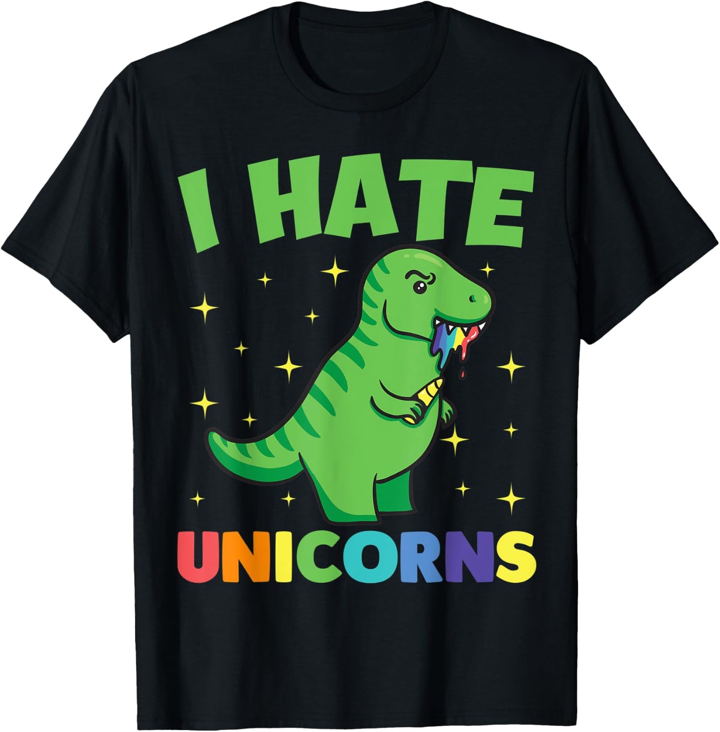 I Hate Unicorns Shirt with Dinosaur T-Shirt - T-Shirt | Black