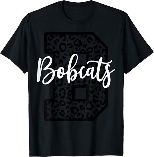 Bobcats School Spirit Leopard Sport Fan Game Day T-Shirt - T-Shirt | Black