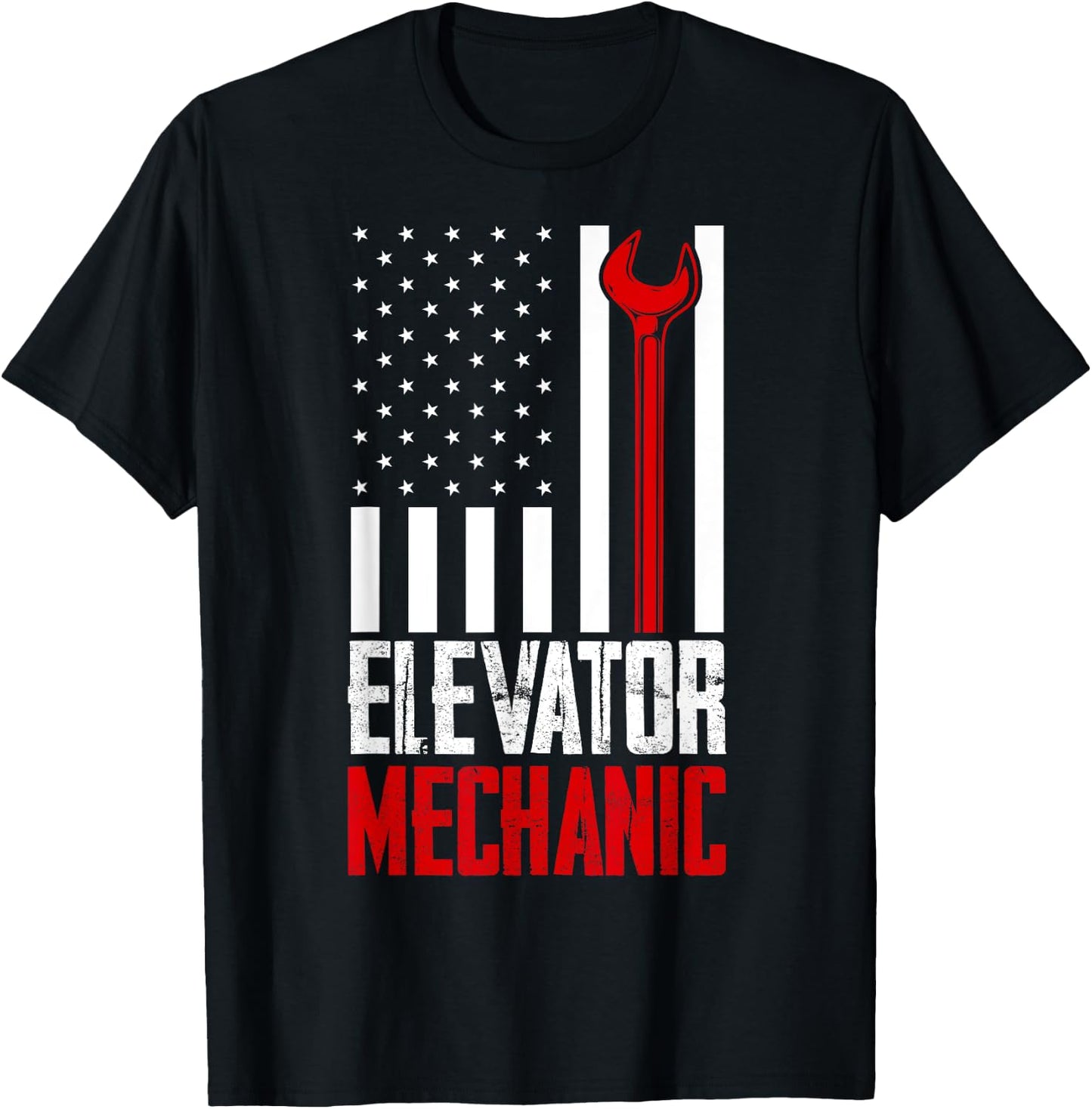Elevator Mechanic American Flag Gift Elevator Technician T-Shirt - T-Shirt | Black