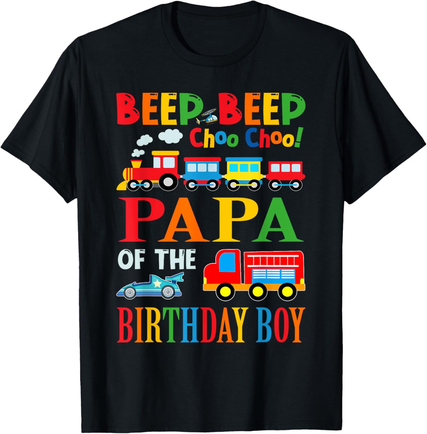 Papa Of The Birthday Boy Transportation Family Matching T-Shirt - T-Shirt | Black