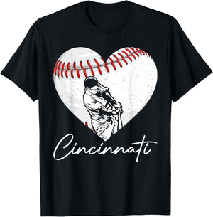 Cincinnati Retro Heart Baseball Lover Met At Game Day T-Shirt - T-Shirt | Black