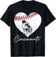 Cincinnati Retro Heart Baseball Lover Met At Game Day T-Shirt - T-Shirt | Black