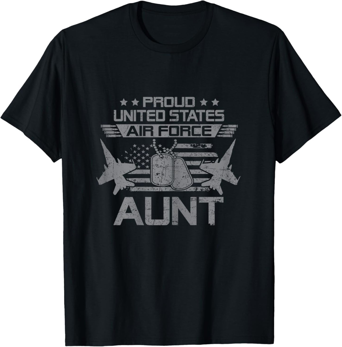 Proud Army US Air Force Aunt Flag USA Military Veteran T-Shirt - T-Shirt | Black