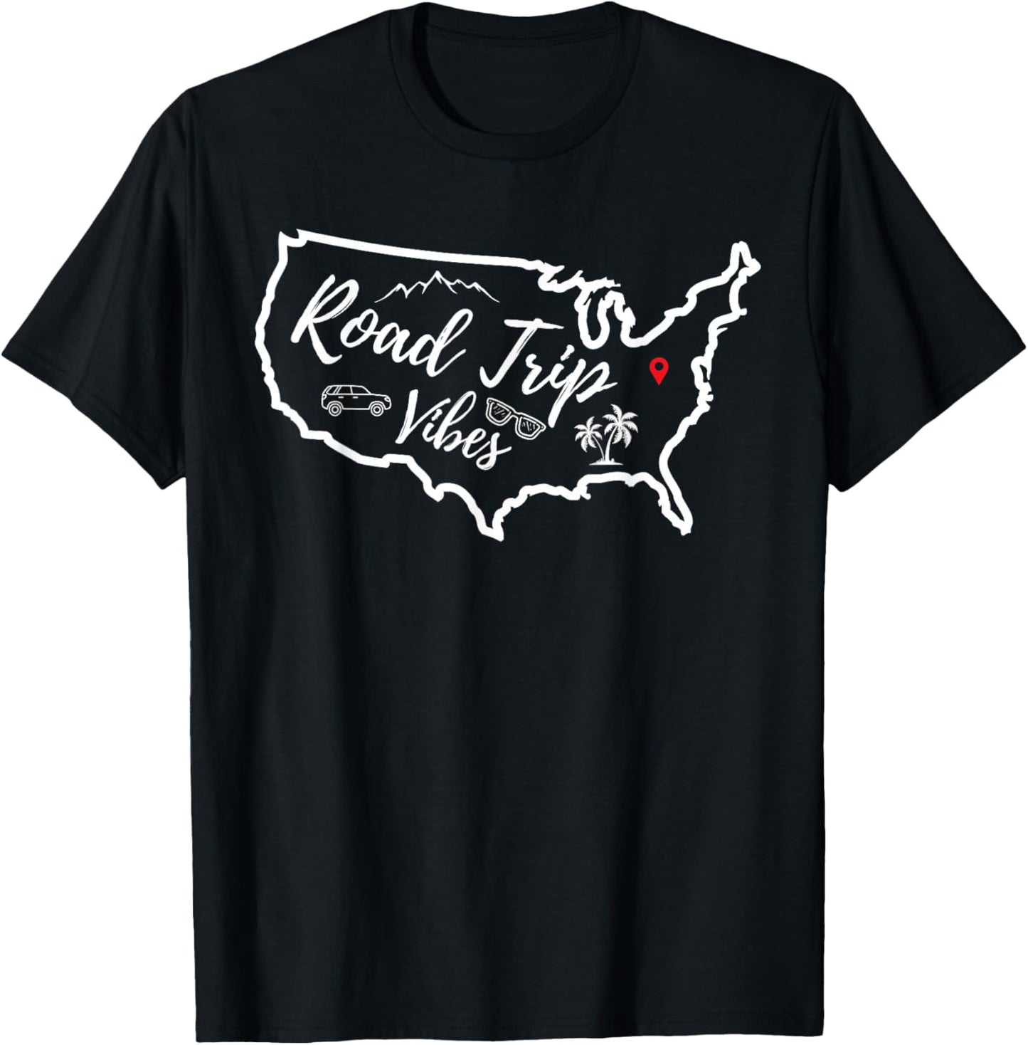 Road Trip Vibes Map USA Family Friend Girl Trip Vacation RV T-Shirt - T-Shirt | Black