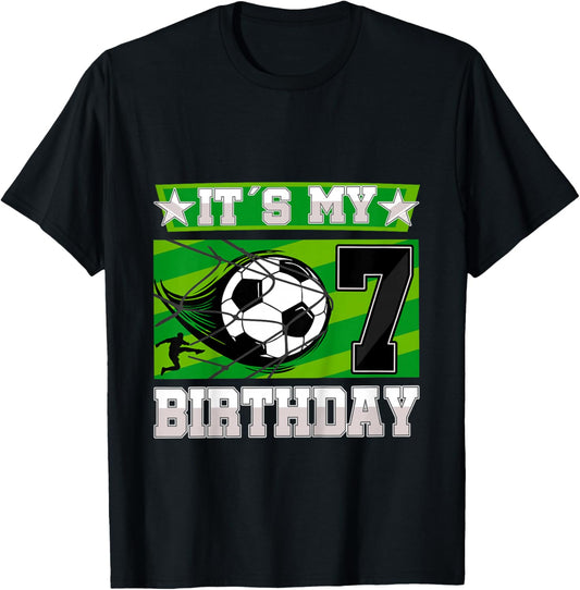 Soccer Birthday Party - 7th Birthday Boy 7 Years Old T-Shirt - T-Shirt | Black