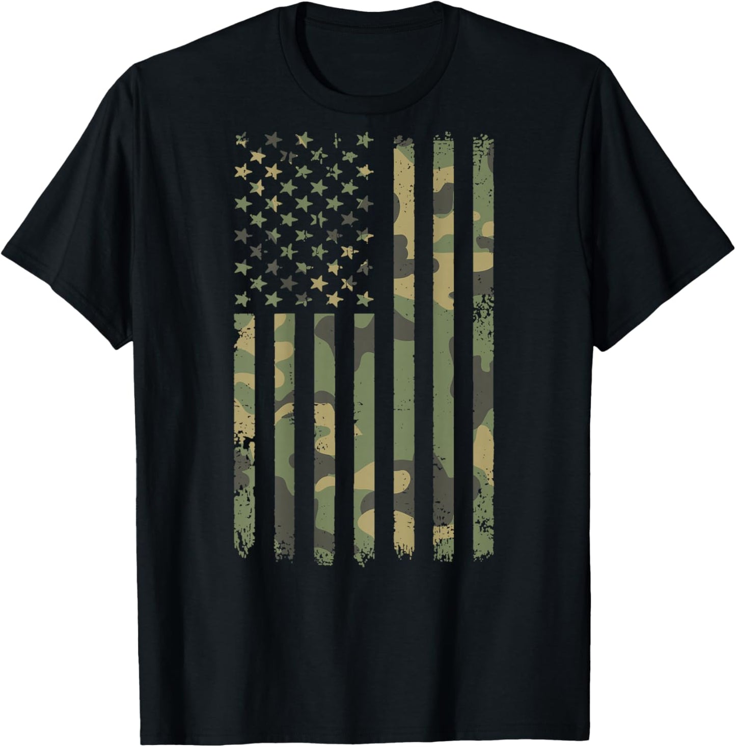 Vintage Camouflage American Flag Men, Women, Teens, & Kids T-Shirt - T-Shirt | Black