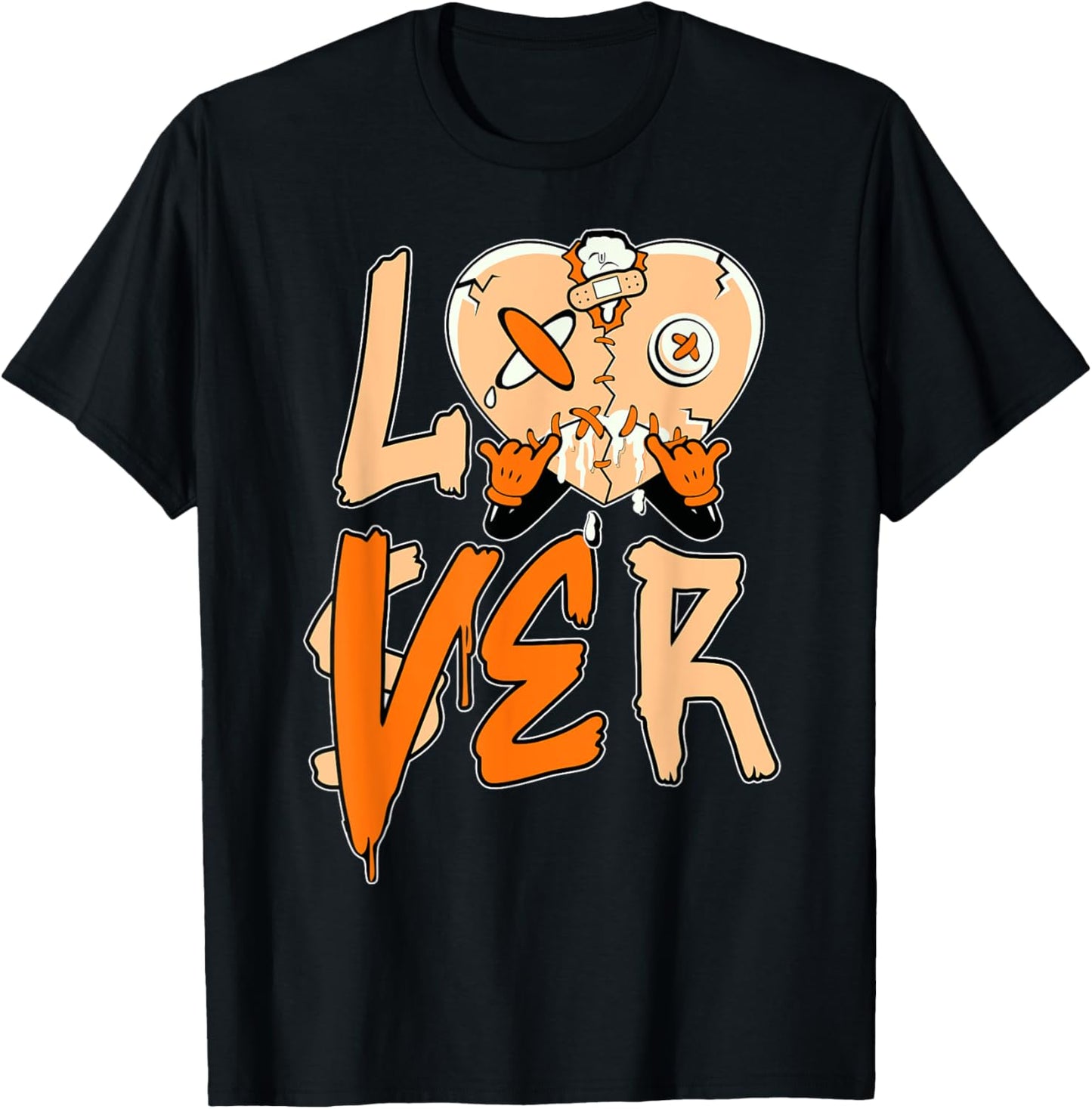 Orange Loser Lover Pink Drip Heart Matching Men Women T-Shirt - T-Shirt | Black