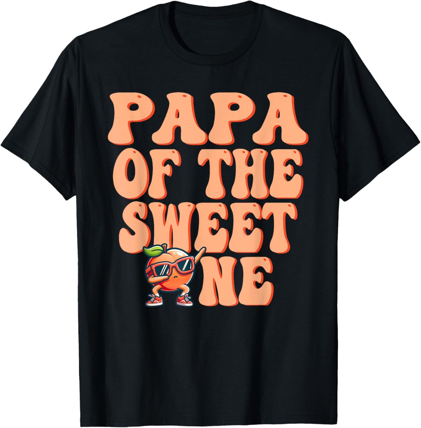 Papa of The Sweet One Peach 1st Birthday on Peach T-Shirt - T-Shirt | Black