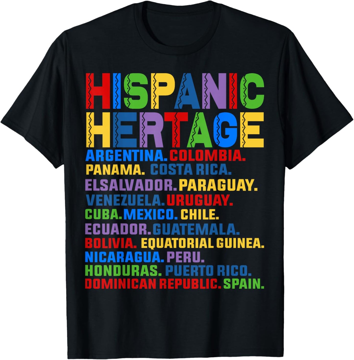Hispanic Heritage Month Latino All Countries Names T-Shirt - T-Shirt | Black