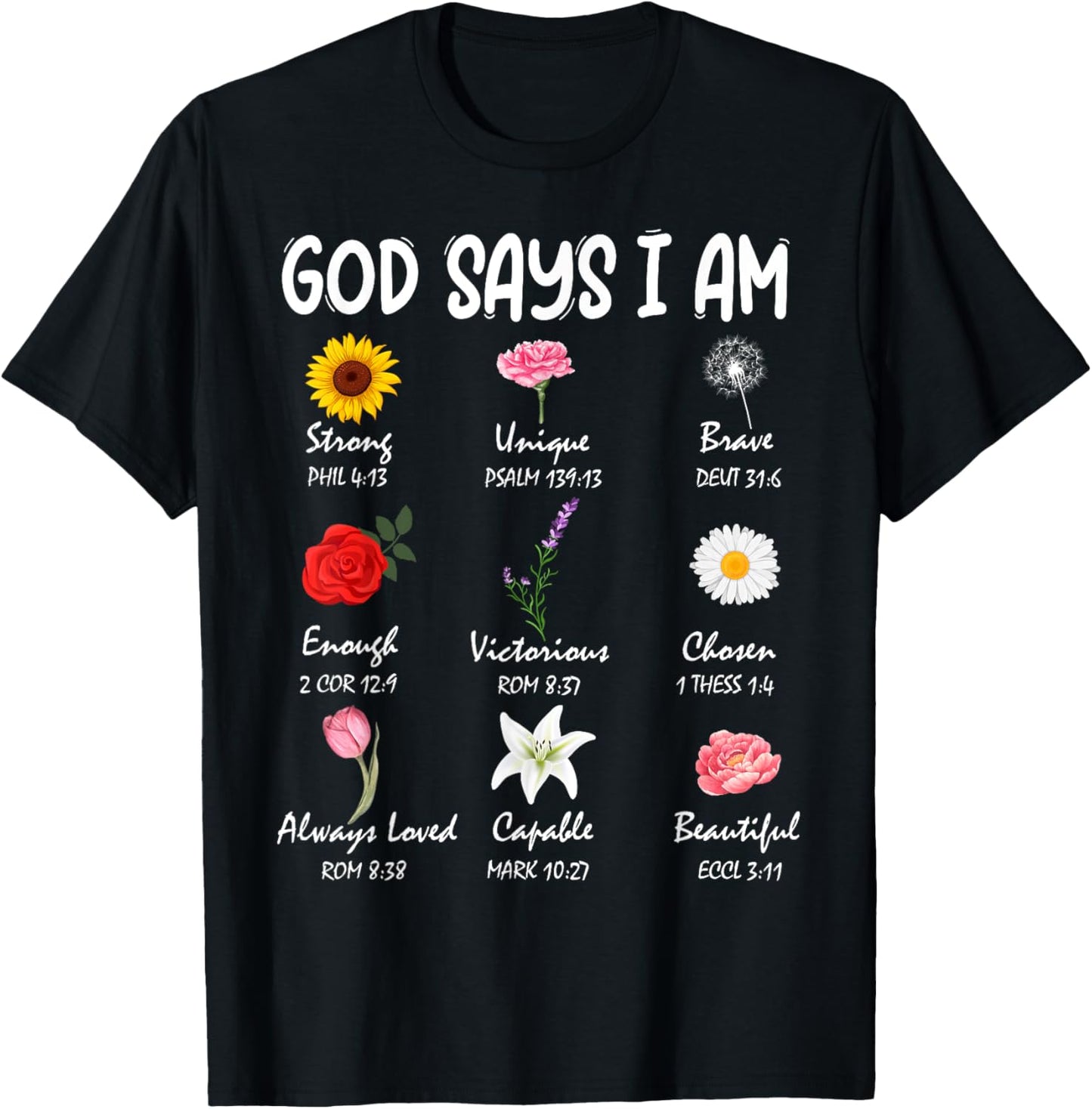 God Says I Am Cute Wild Flowers Women Girls Kids Christian T-Shirt - T-Shirt | Black