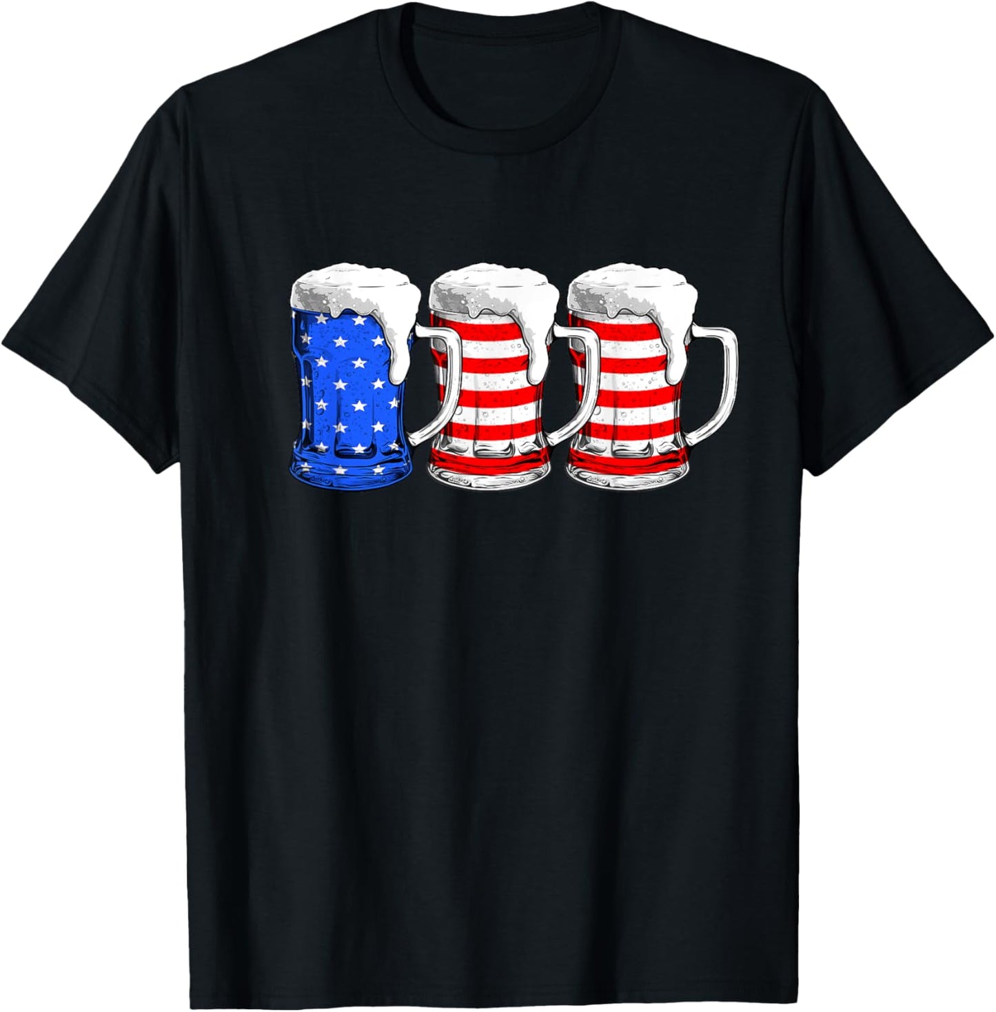 Beer 4th Of July Men Women American Flag Red White Blue Beer T-Shirt - T-Shirt | Black