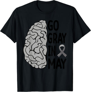 Glioblastoma Awareness Ribbon Brain Tumor Go Gray In May T-Shirt - T-Shirt | Black