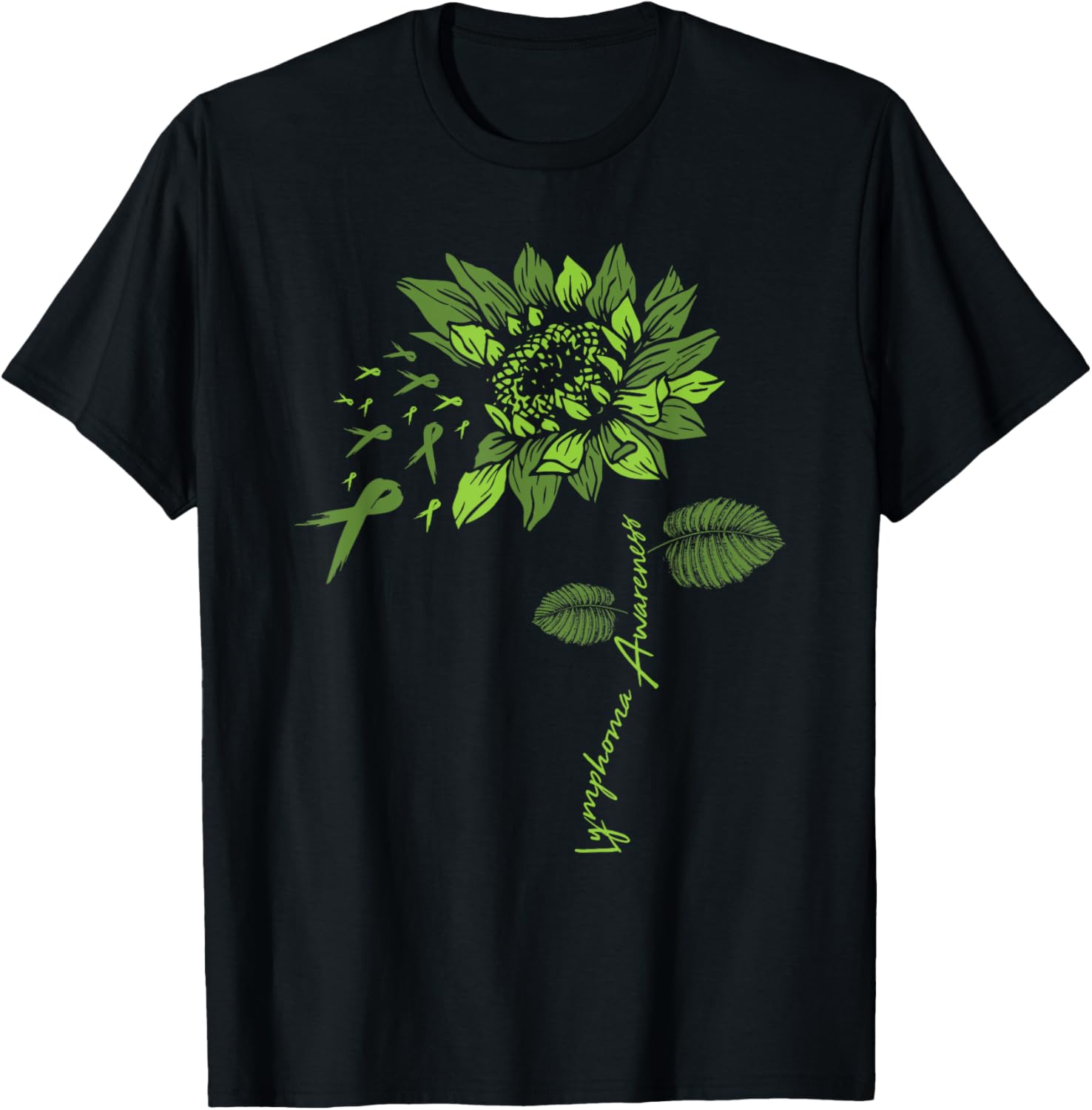Lymphoma Cancer Awareness Lime Green Ribbon Sunflower Lover T-Shirt - T-Shirt | Black