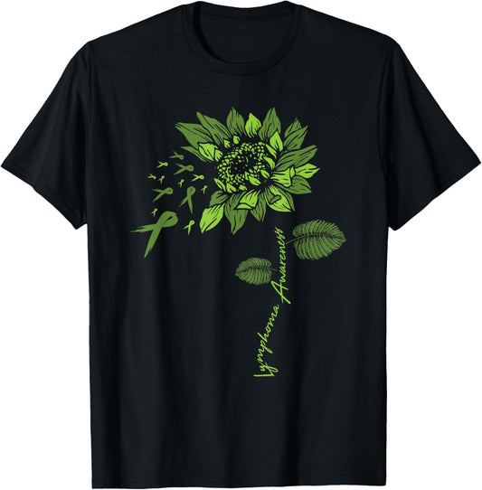 Lymphoma Cancer Awareness Lime Green Ribbon Sunflower Lover T-Shirt - T-Shirt | Black