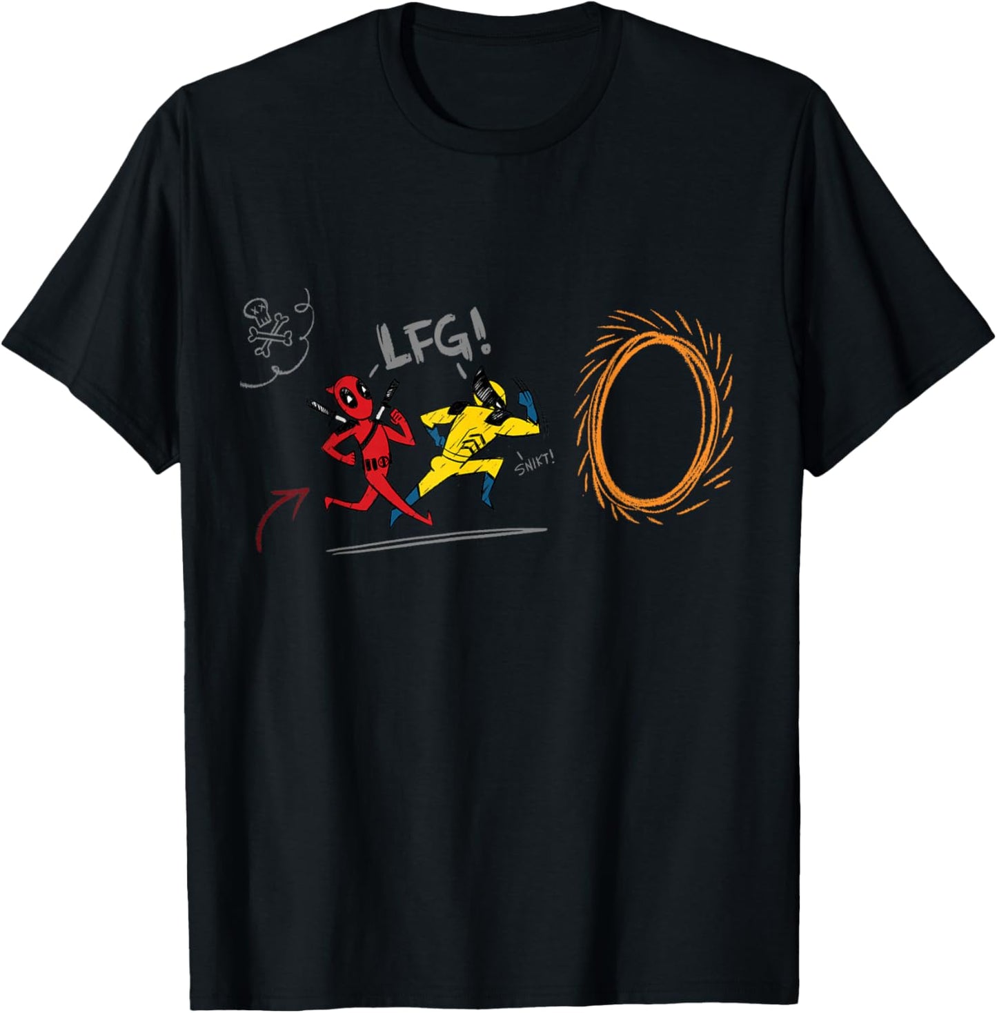 Marvel Studios Deadpool & Wolverine Portal Run Doodle LFG T-Shirt - T-Shirt | Black