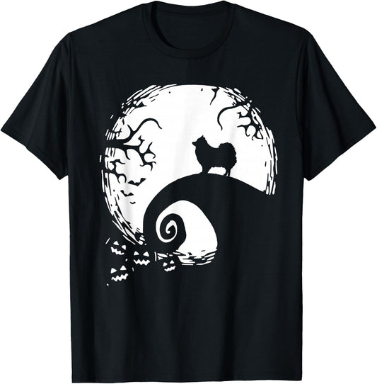 Pomeranian with Moon Halloween T-Shirt - T-Shirt | Black