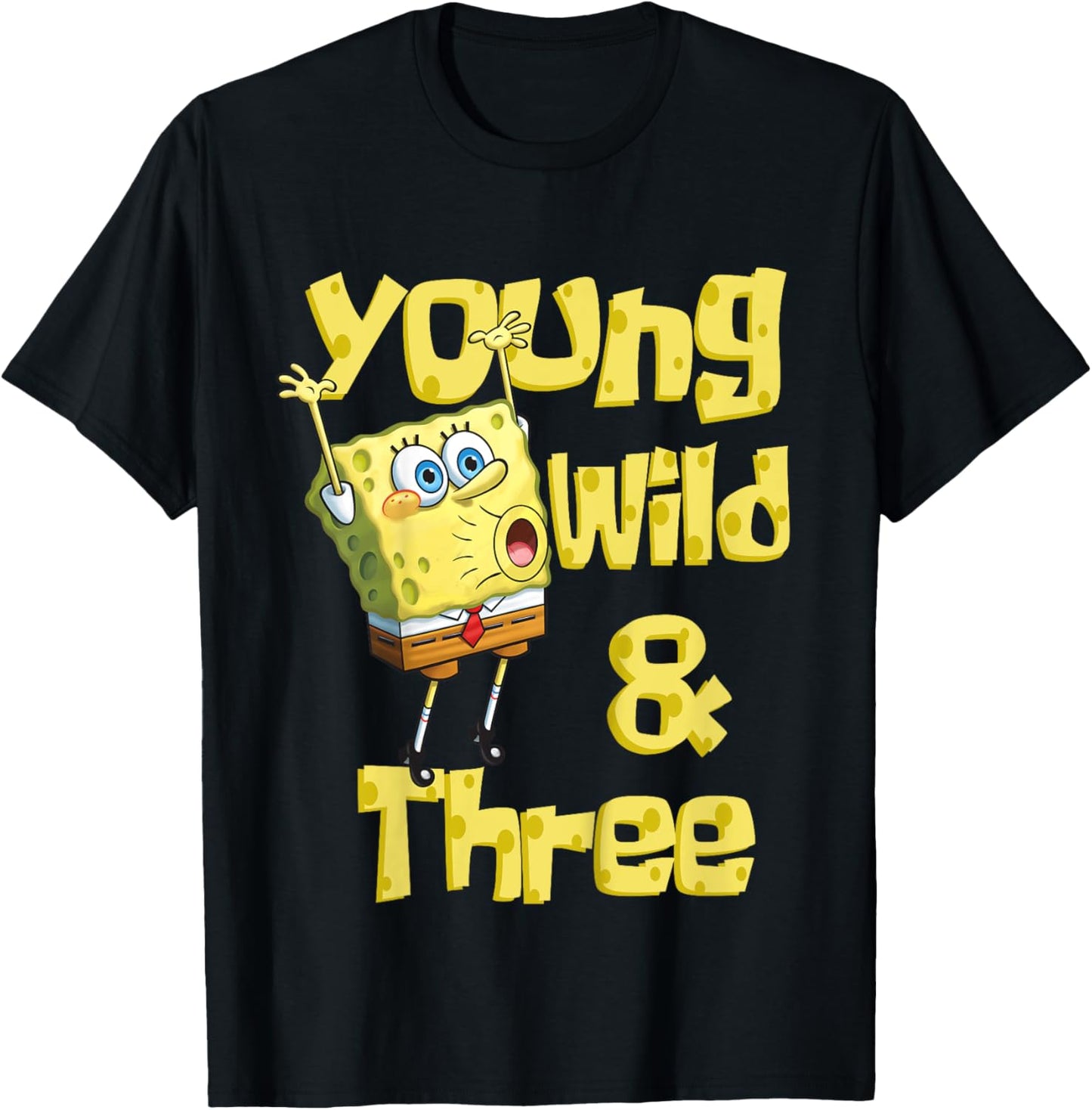 Mademark x SpongeBob SquarePants - Kids Young Wild & Three - 3rd Birthday T-Shirt - T-Shirt | Black