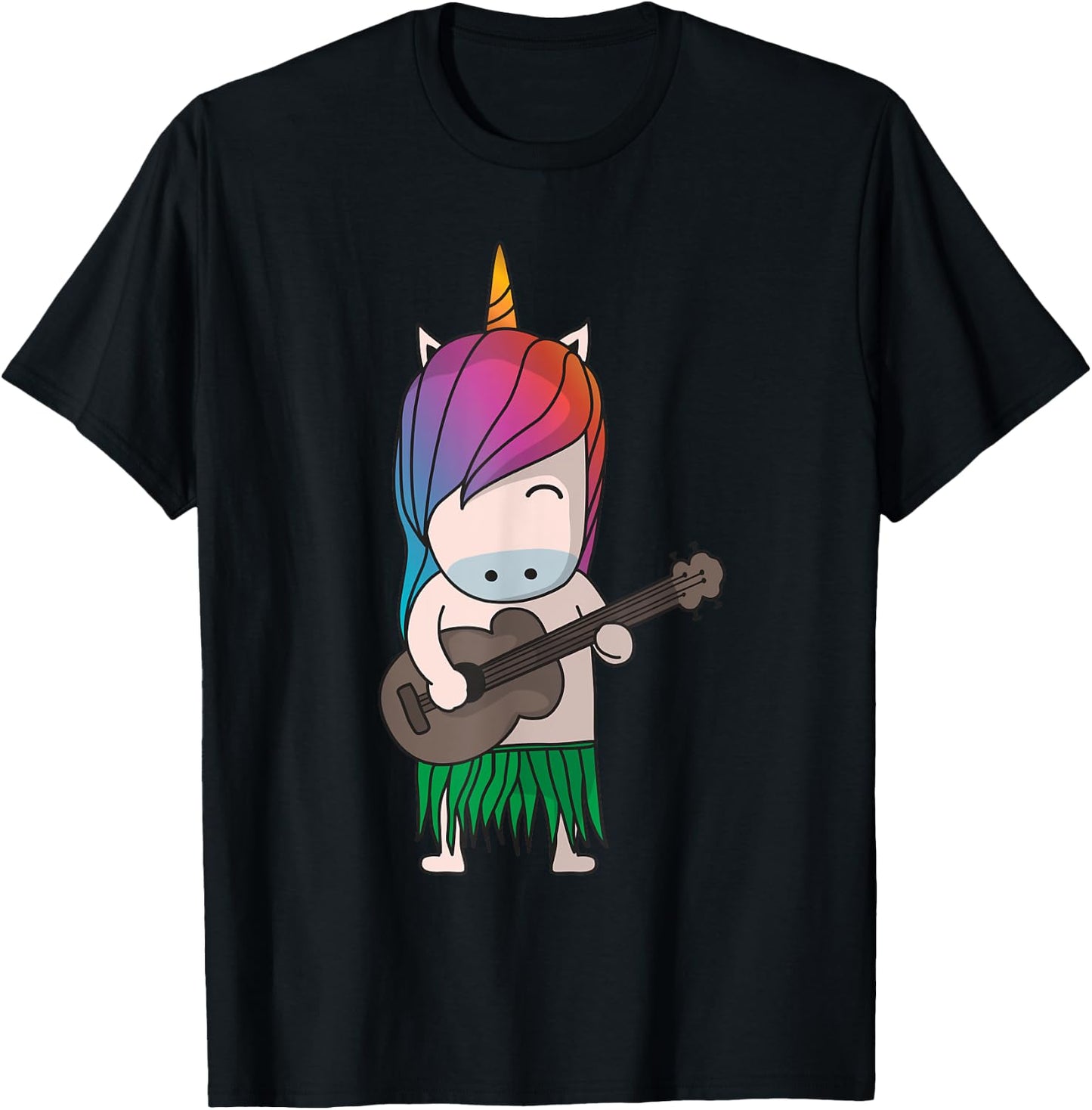 Unicorn Ukulele Luau Cute Funny Hawaii Music T-Shirt - T-Shirt | Black
