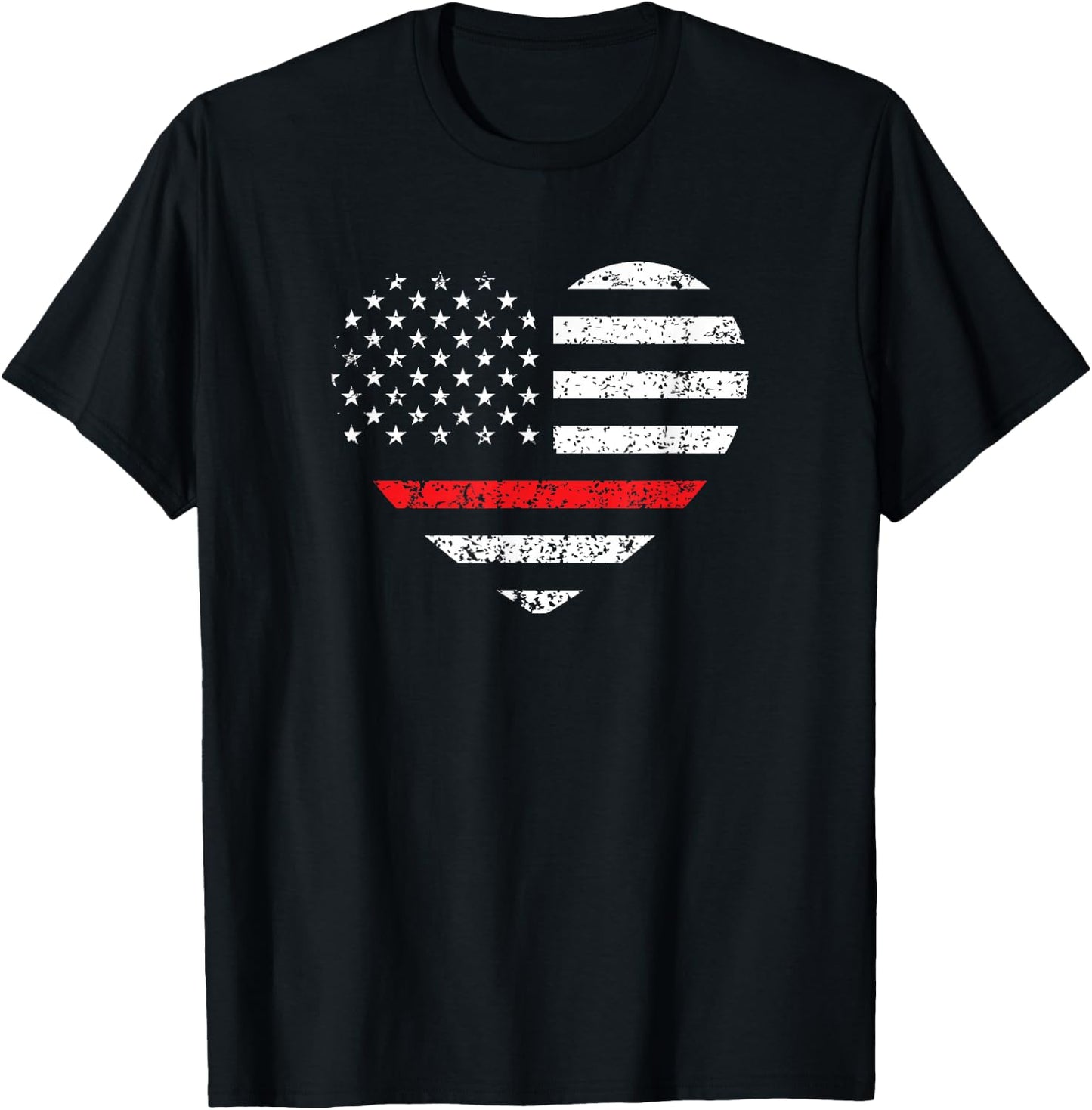 Firefighter Fireman Support - Thin Red Line Heart T-Shirt - T-Shirt | Black