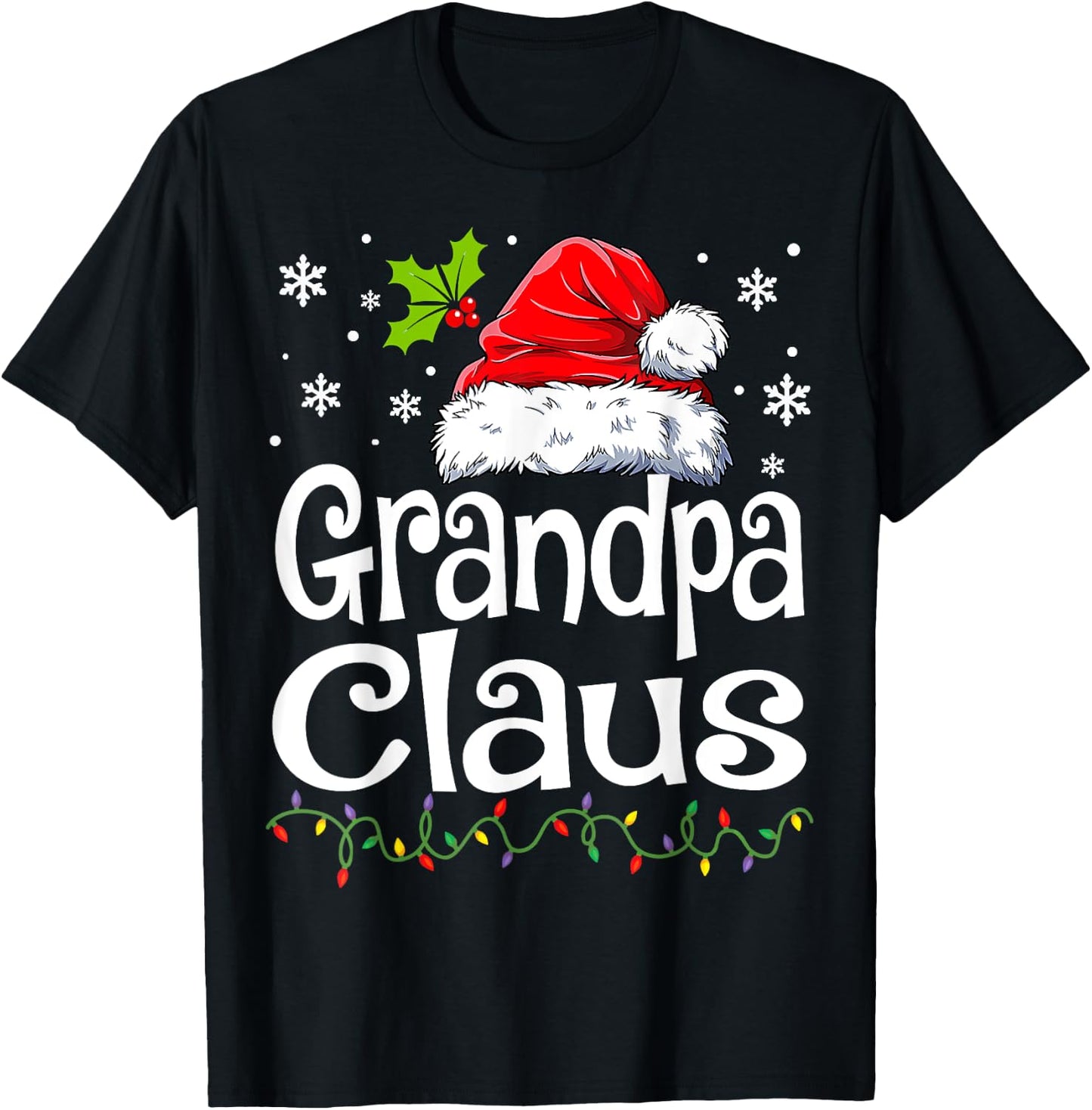 Grandpa Claus Shirt Christmas Lights Pajama Family Matching T-Shirt - T-Shirt | Black