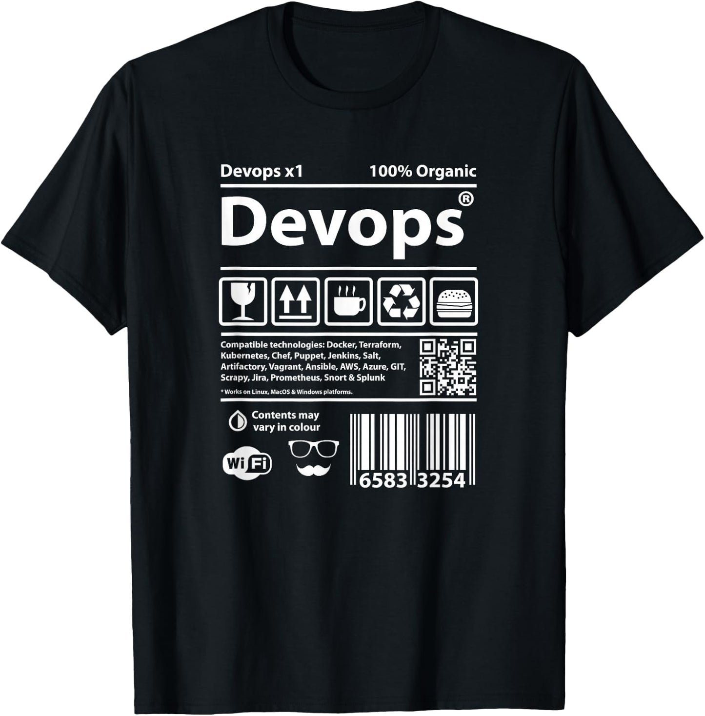 Devops Barcode programming computers source code geek Linux T-Shirt - T-Shirt | Black